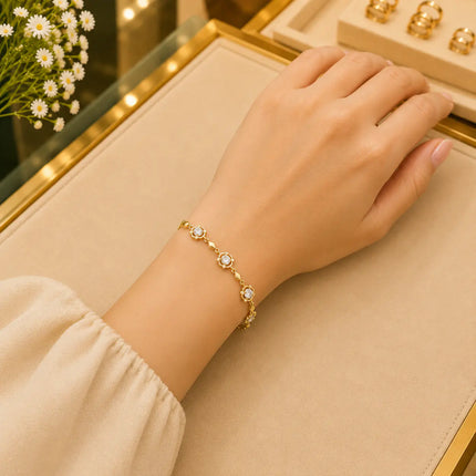Tennis White Diamonds Bracelet Gold-Tone Clasp With Box