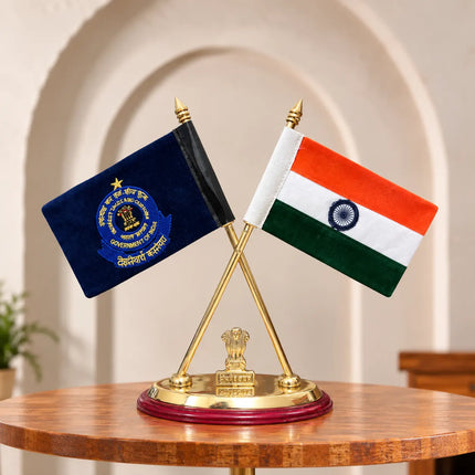 Brass Indian Revenue Service, Income Tax, IAS & Customs Flags With Stand (12 Inch)