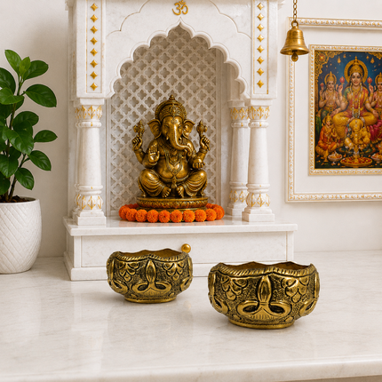 Brass Antique Decorative Prasad Bowl Pair (1.5 Inch)