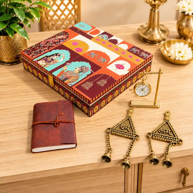 Brass Table Clock and Shubh Labh Gift/Corporate Hamper
