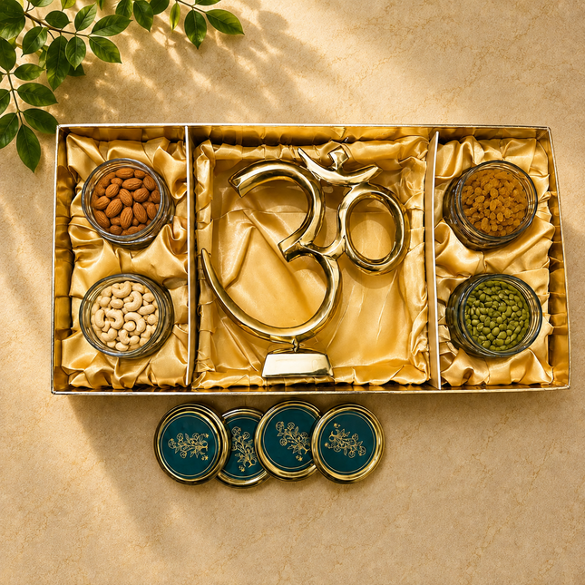 Brass Table Top Om With Stand Gift Hamper