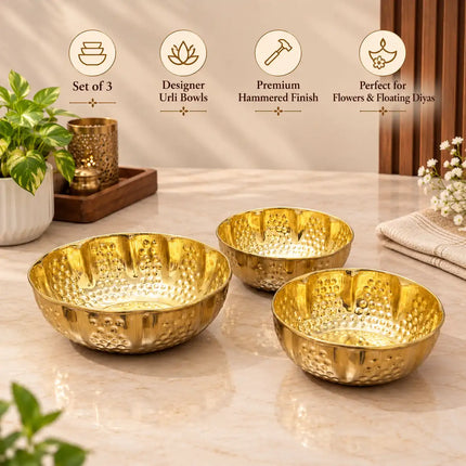 Brass Hammered Urli Bowl (Set of 3)
