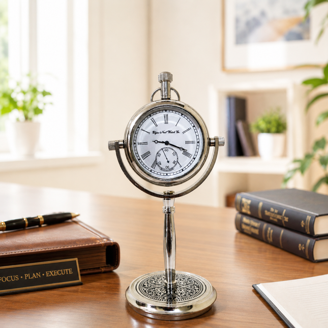 Brass Table Clock With Compass (5.5 Inch)