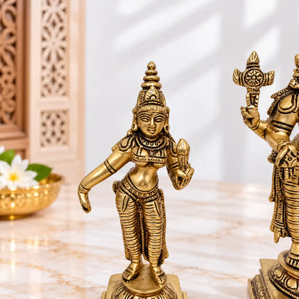 Brass Lord Balaji With Sri Devi And Bhudevi Idols Set (6.5 Inch)