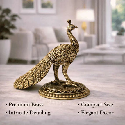 Brass Decorative Lightweight Peacock Figurine Pair (3 Inch)
