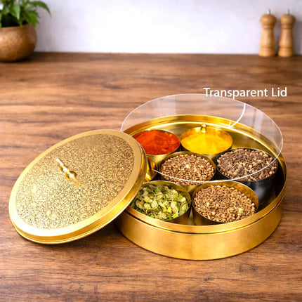 Brass Etched Floral Masala Daani / Spice Box (2.5 Inch)