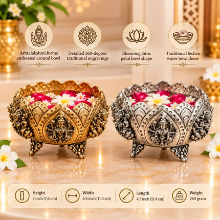Brass Ashtalakshmi Louts Urli Bowl (3 Inch)
