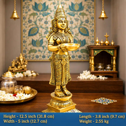 Brass Deep Lakshmi Standing Idol (12.5 Inch)