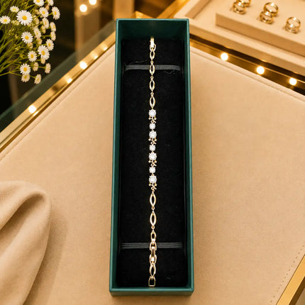 Tennis White Diamonds Bracelet Gold-Tone Clasp With Box