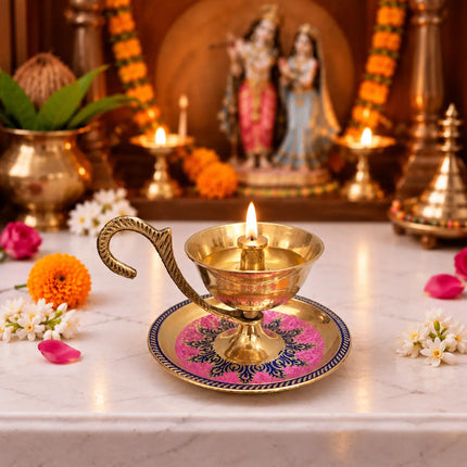 Brass Hand Painted Akhand Diya (2.2 Inch)