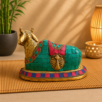 Brass Stone Work Sitting Nandi Idol