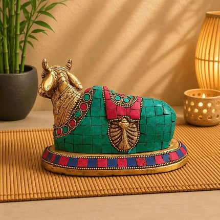Brass Stone Work Sitting Nandi Idol (4.5 Inch)