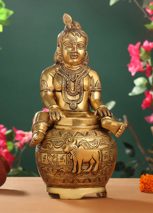 Brass Laddu Gopal With Kalash Idol (14.5 Inch)