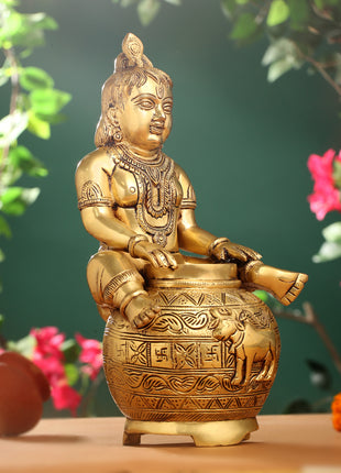 Brass Laddu Gopal With Kalash Idol (14.5 Inch)