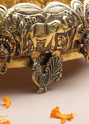 Brass Ganesha And Elephant Carving Urli
