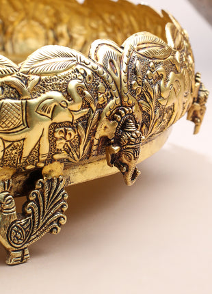 Brass Ganesha And Elephant Carving Urli