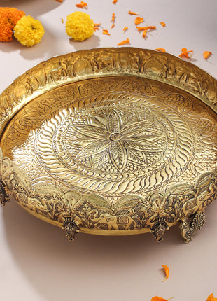Brass Ganesha And Elephant Carving Urli