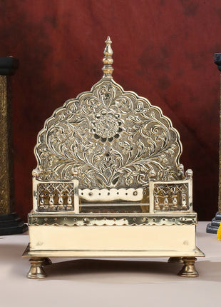 Handcrafted Brass Singhasan with Dome for Laddu Gopal | Ornate Throne for Temple & Pooja Decor