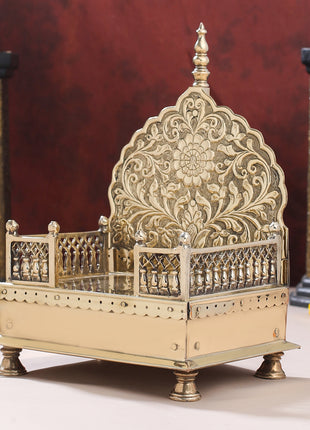Handcrafted Brass Singhasan with Dome for Laddu Gopal | Ornate Throne for Temple & Pooja Decor