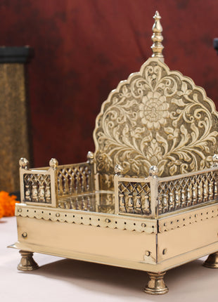 Handcrafted Brass Singhasan with Dome for Laddu Gopal | Ornate Throne for Temple & Pooja Decor