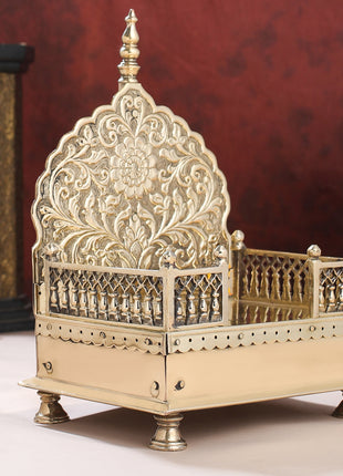 Handcrafted Brass Singhasan with Dome for Laddu Gopal | Ornate Throne for Temple & Pooja Decor
