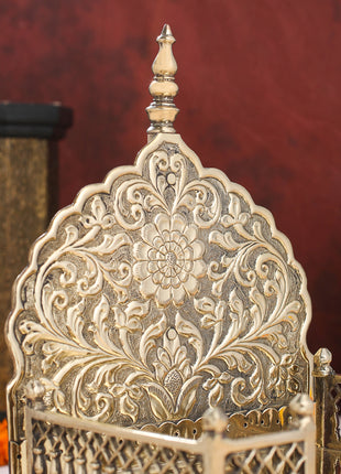 Handcrafted Brass Singhasan with Dome for Laddu Gopal | Ornate Throne for Temple & Pooja Decor
