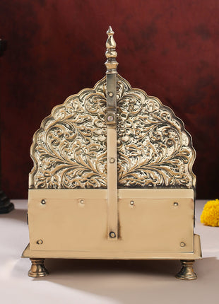 Handcrafted Brass Singhasan with Dome for Laddu Gopal | Ornate Throne for Temple & Pooja Decor