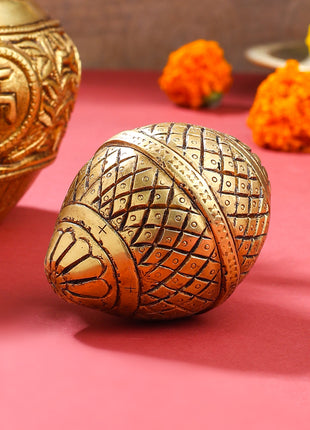 Brass Kalash with Coconut & Leaves | Handcrafted Pooja Kalash Pot for Mandir & Auspicious Rituals (8 Inch)