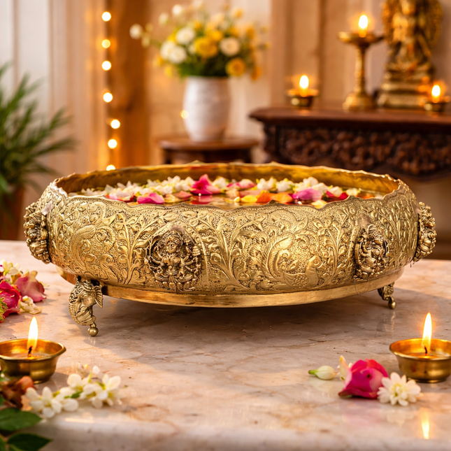 Brass Ashtalakshmi Urli With Elephant Legs