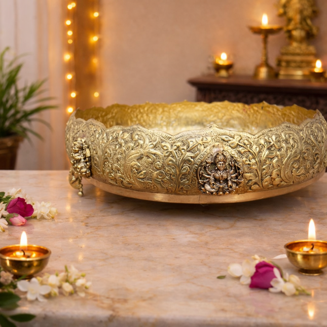 Brass Ashtalakshmi Urli With Elephant Legs