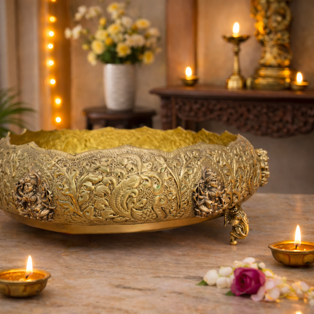 Brass Ashtalakshmi Urli With Elephant Legs