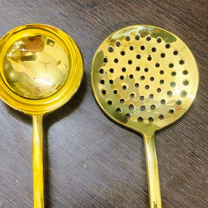 Brass Kitchen Ladles With Wooden Handle (14.5 Inch)