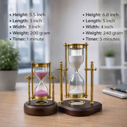 Brass Rotating Sand Clock With Compass And Wooden Stand