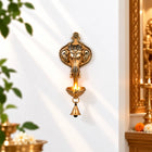 Brass Ganesha Face With Diya & Bell Wall Hanging (10 Inch)