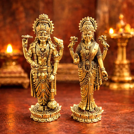 Brass Vishnu Lakshmi Standing Lightweight Idol Set (6 Inch)