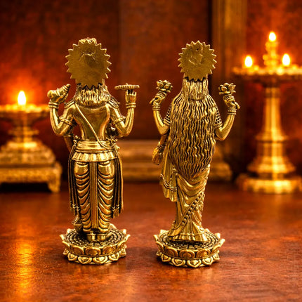 Brass Vishnu Lakshmi Standing Lightweight Idol Set (6 Inch)