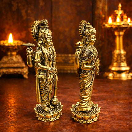 Brass Vishnu Lakshmi Standing Lightweight Idol Set (6 Inch)