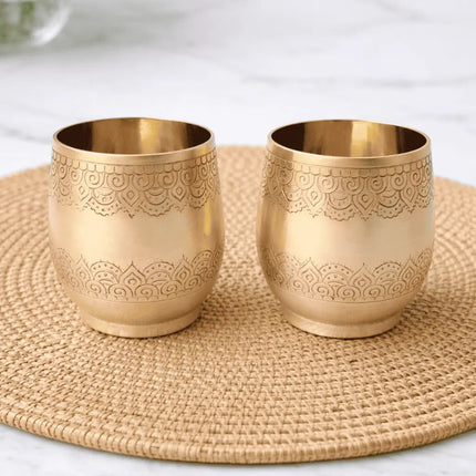 Brass Hand Carved Glass Pair (3.4 Inch)