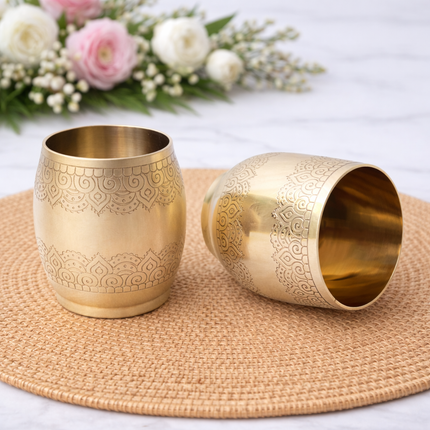 Brass Hand Carved Glass Pair (3.4 Inch)