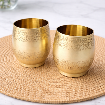 Brass Hand Carved Glass Pair (3.4 Inch)