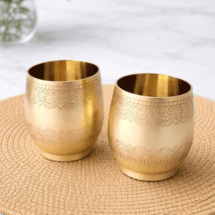 Brass Hand Carved Glass Pair (3.4 Inch)