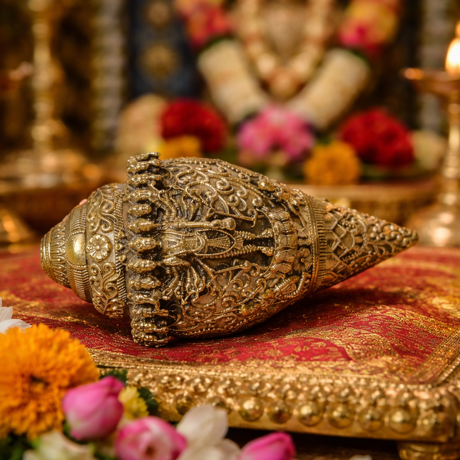 Brass Vishwaroopam Vishnu Conch (4.5 Inch)