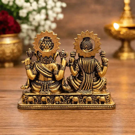 Brass Lightweight Sitting Ganesha and Lakshmi Idol (2.8 Inch)