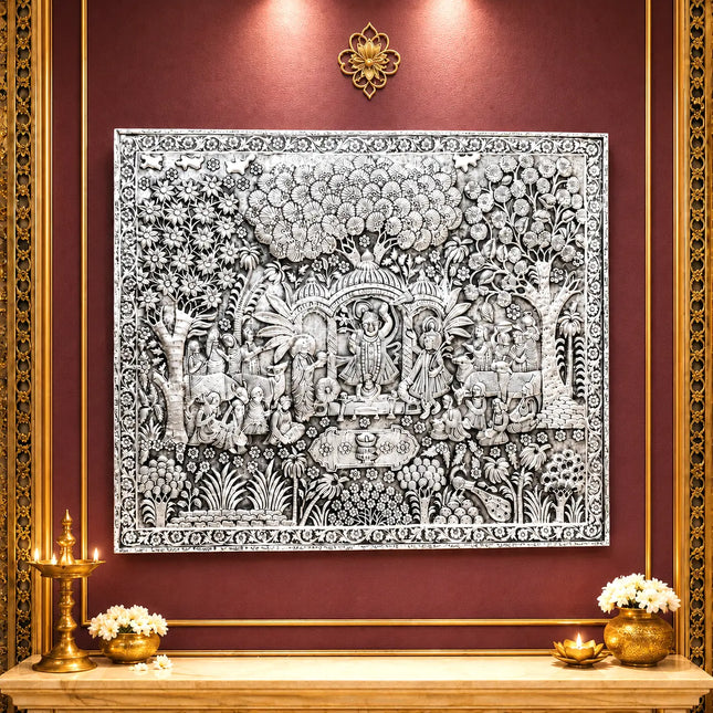 Shrinathji Divine Darshan Silver Plated Copper Wall Hanging