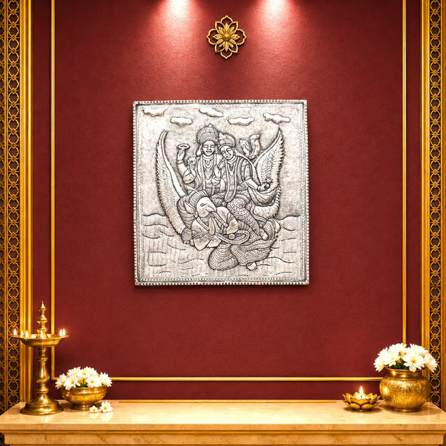 Brass Silver Plated Garuda Wall Hanging Plate (13.5 Inch)