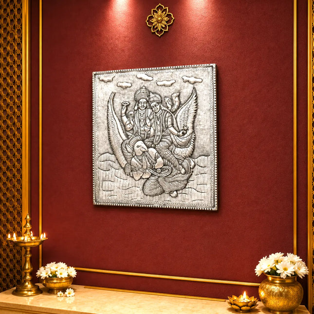 Brass Silver Plated Garuda Wall Hanging Plate (13.5 Inch)