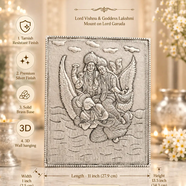 Brass Silver Plated Garuda Wall Hanging Plate (13.5 Inch)