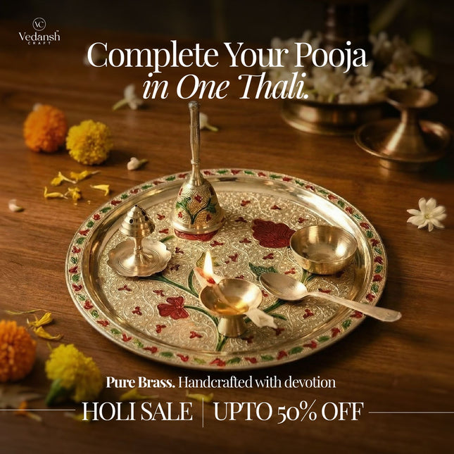 Brass Hand Painted Pooja Thali Set (1.2 Kg)
