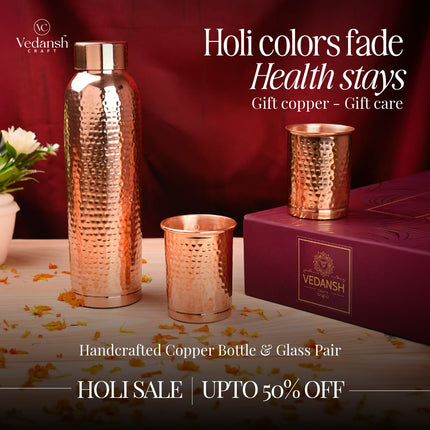 Copper Premium Lemon F/H Hammered Bottle with Glass Set Gift Box/Hamper