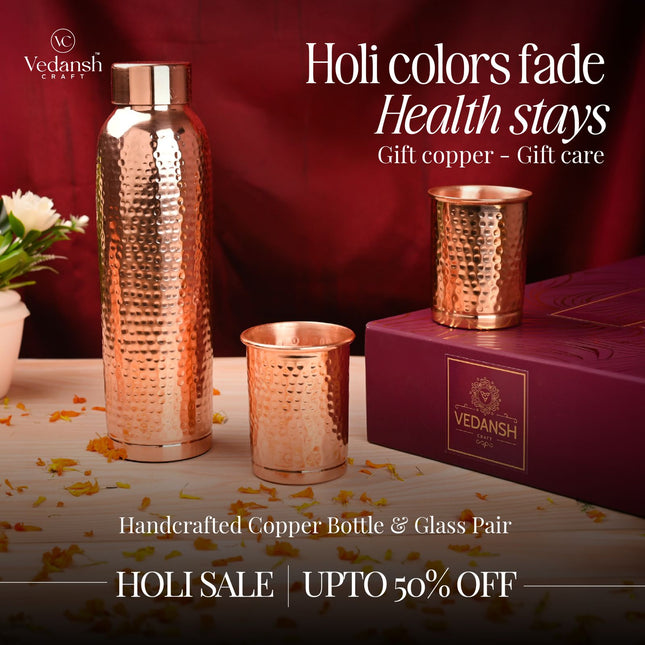 Copper Premium Lemon F/H Hammered Bottle with Glass Set Gift Box/Hamper